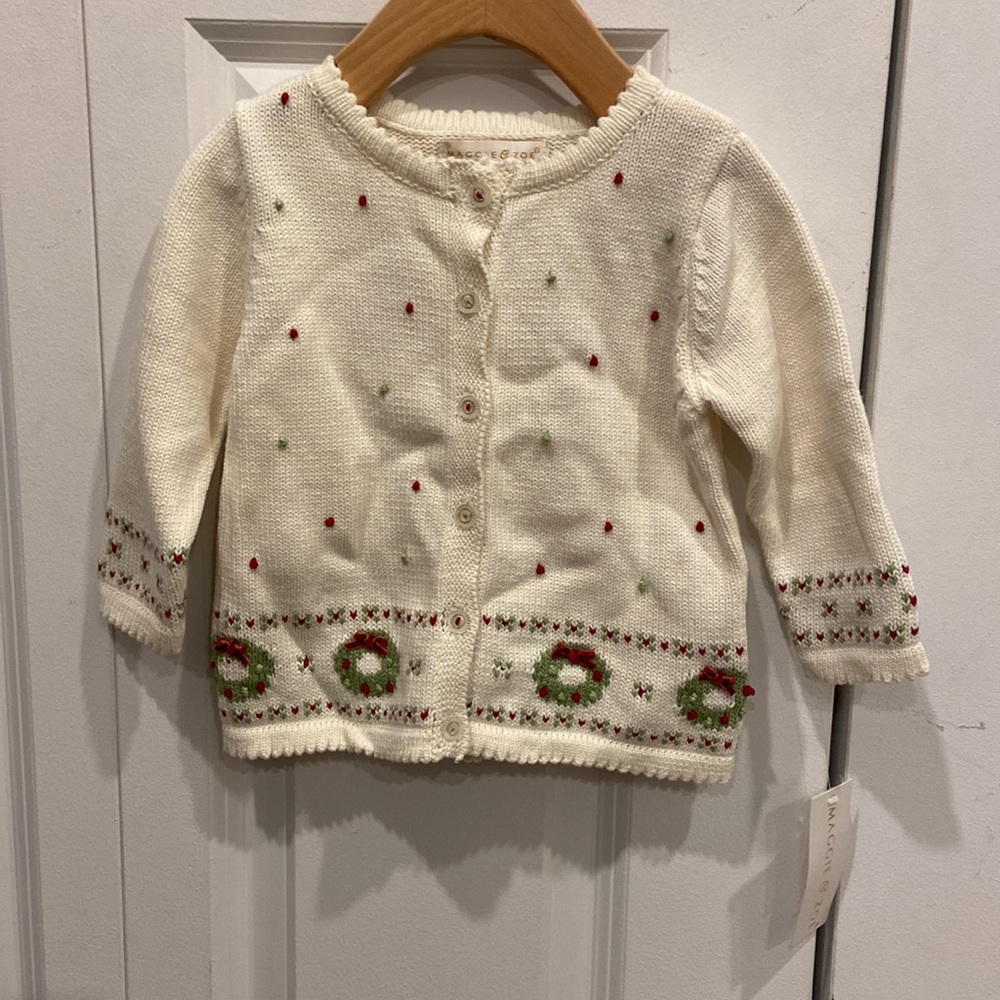 Maggie & Zoe Cream, Green & Red Christmas Wreath Cardigan